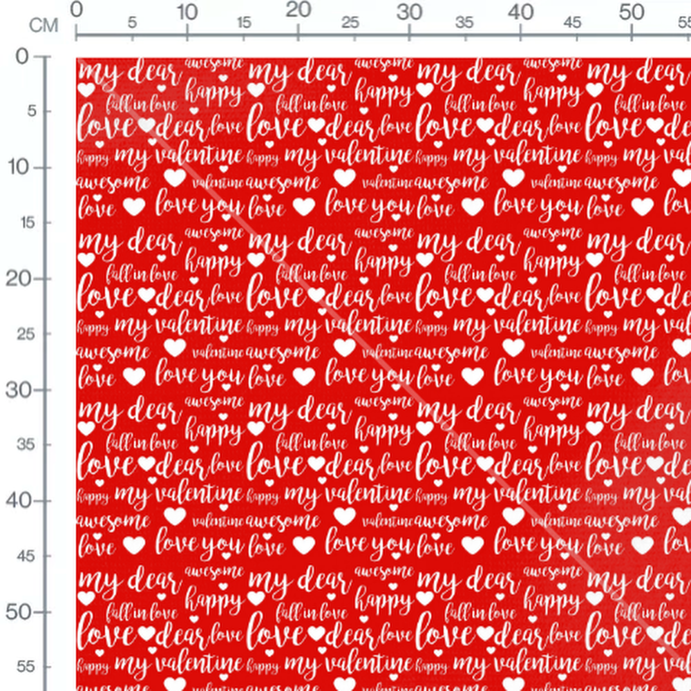 Tissu - Mots doux et cœurs blancs