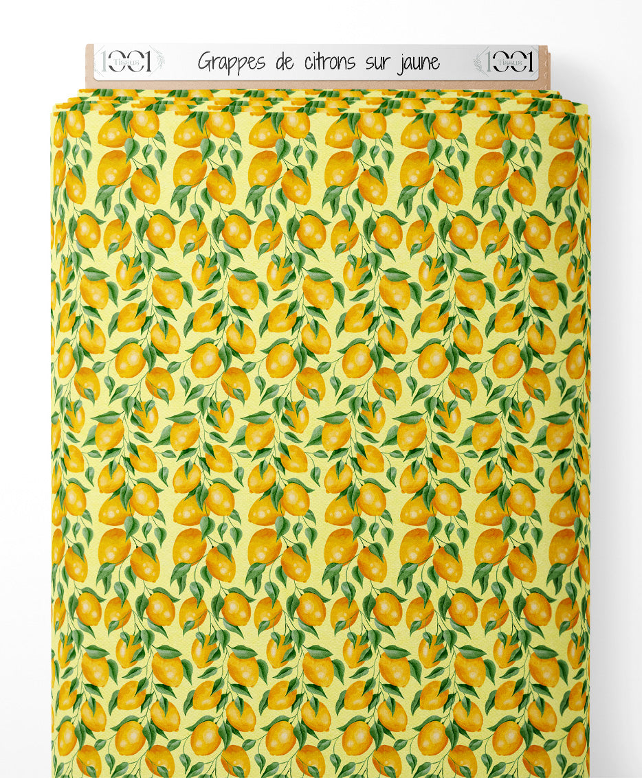 Tissu - Grappes de citrons sur jaune