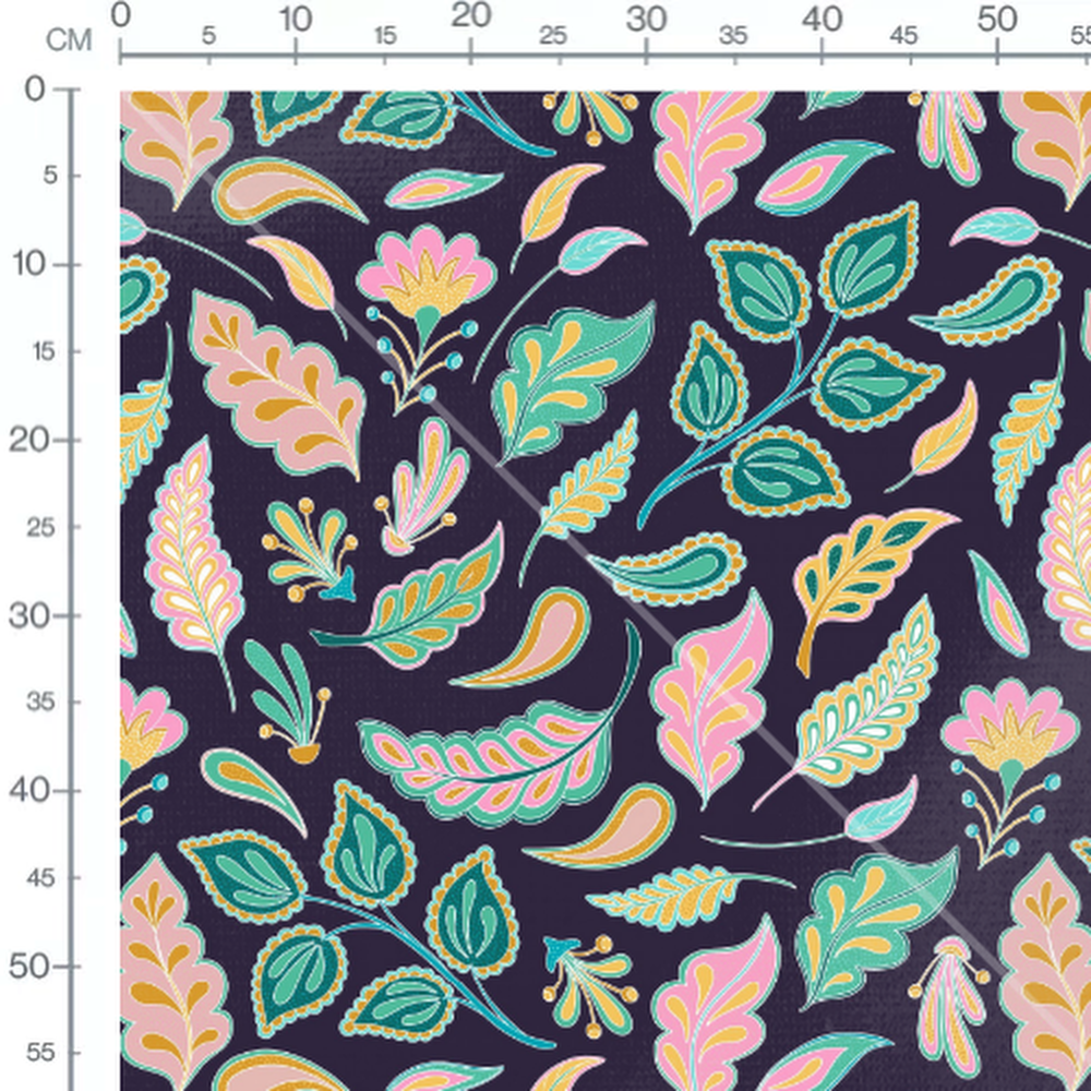 Tissu - Feuilles et fleurs colorées