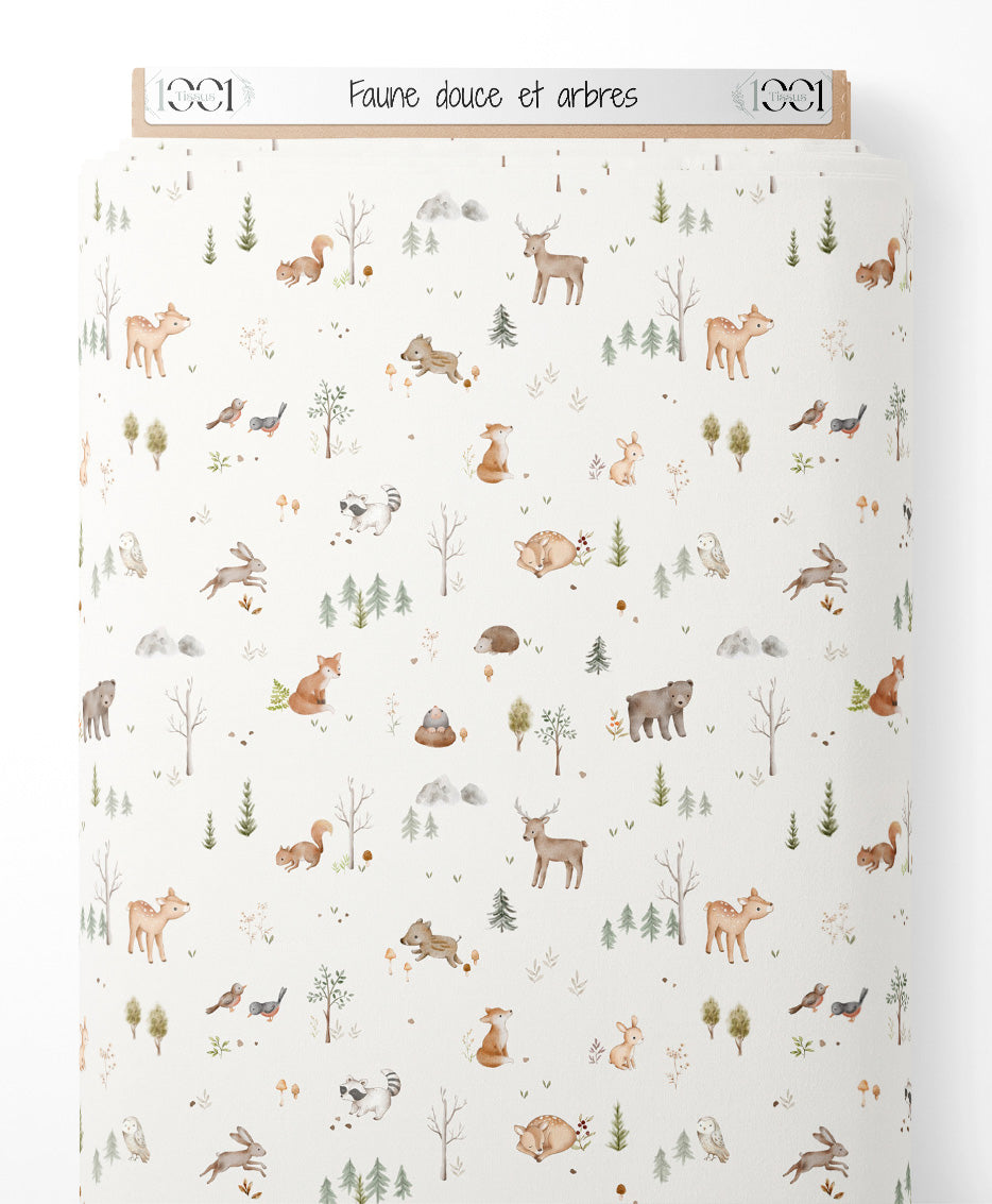 Tissu - Faune douce et arbres