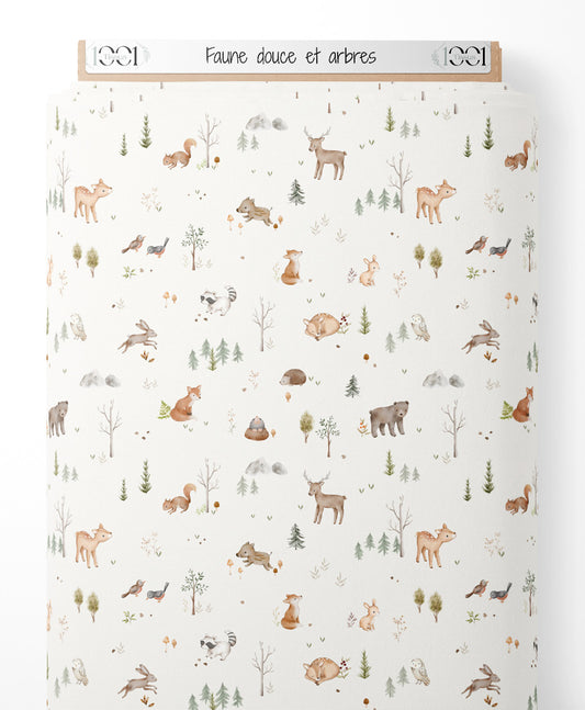 Tissu - Faune douce et arbres