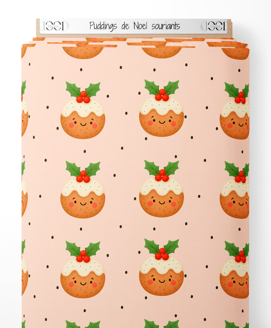 Tissu - Puddings de Noël souriants