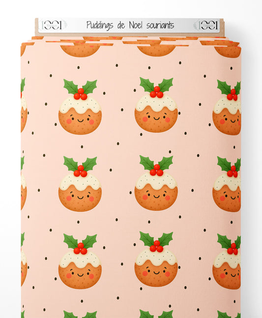 Tissu - Puddings de Noël souriants