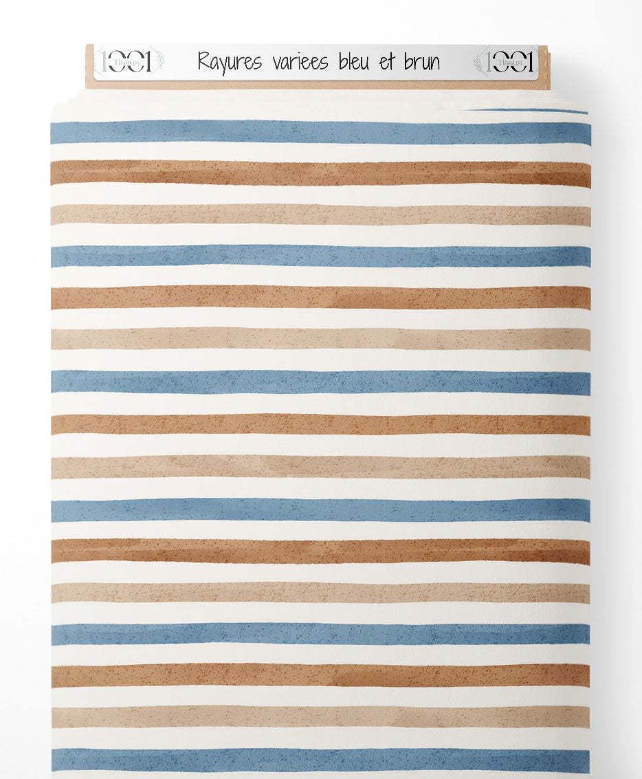 Tissu - Rayures variées bleu et brun