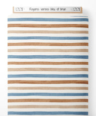 Tissu - Rayures variées bleu et brun