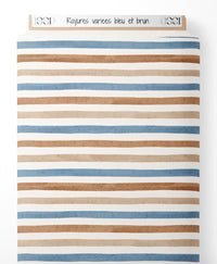 Tissu - Rayures variées bleu et brun