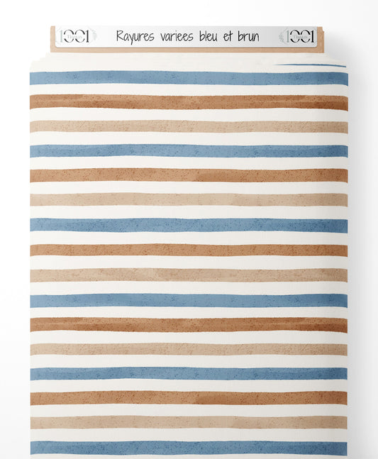 Tissu - Rayures variées bleu et brun
