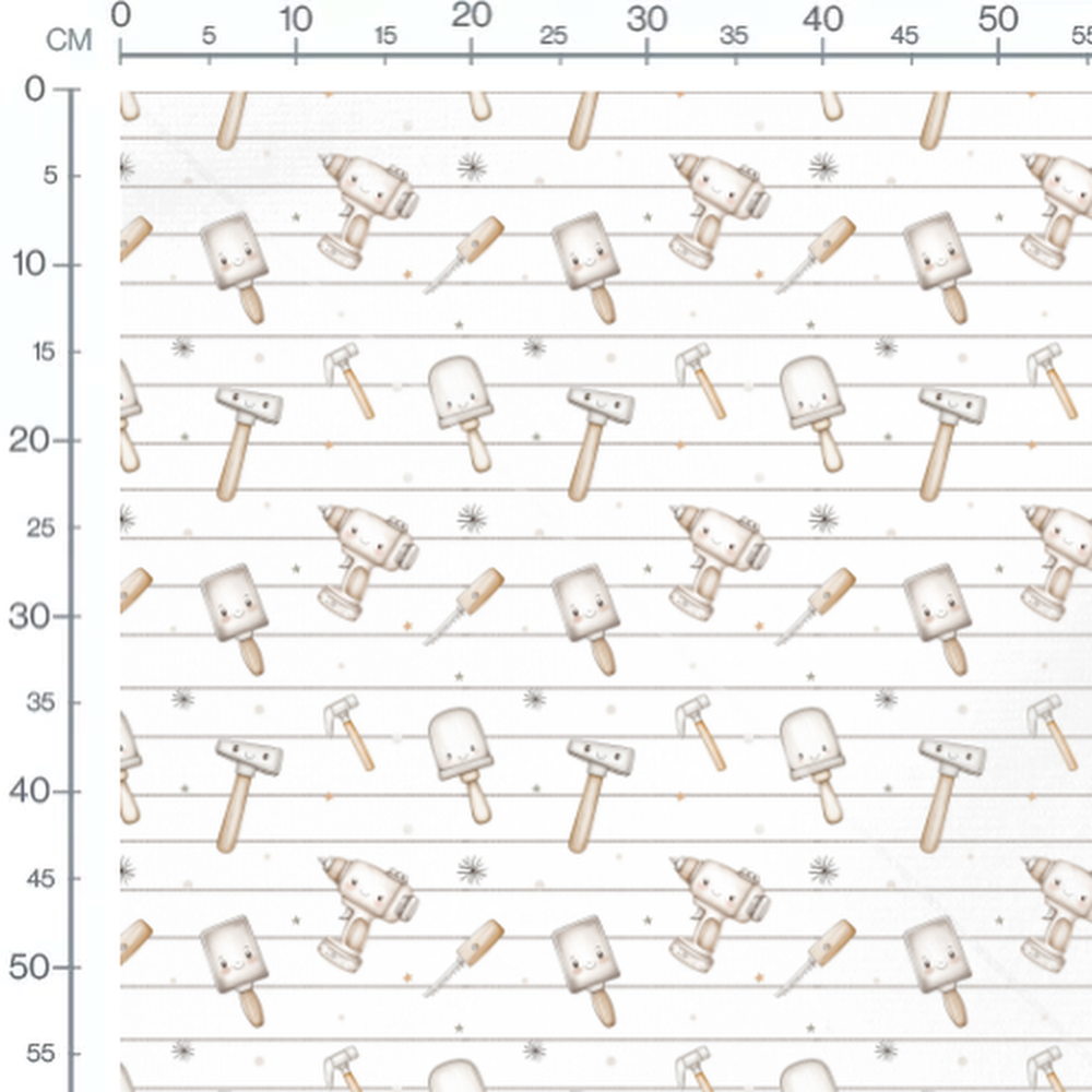 Tissu - Outils joyeux et étoiles neutres