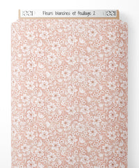 Tissu - Fleurs blanches et feuillage 2