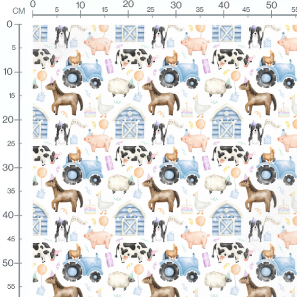 Tissu - Fête des animaux sur blanc