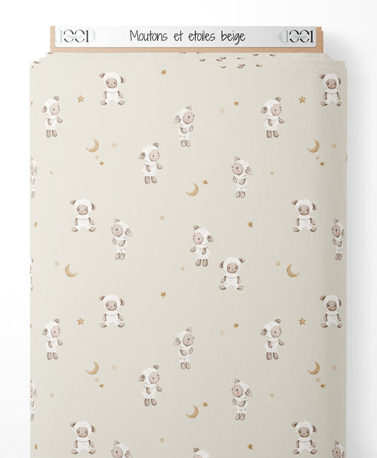 Tissu - Moutons et étoiles beige