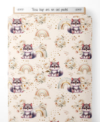 Tissu - loup arc en ciel pastel