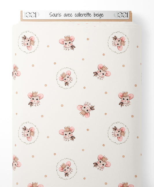Tissu - Souris avec collerette beige