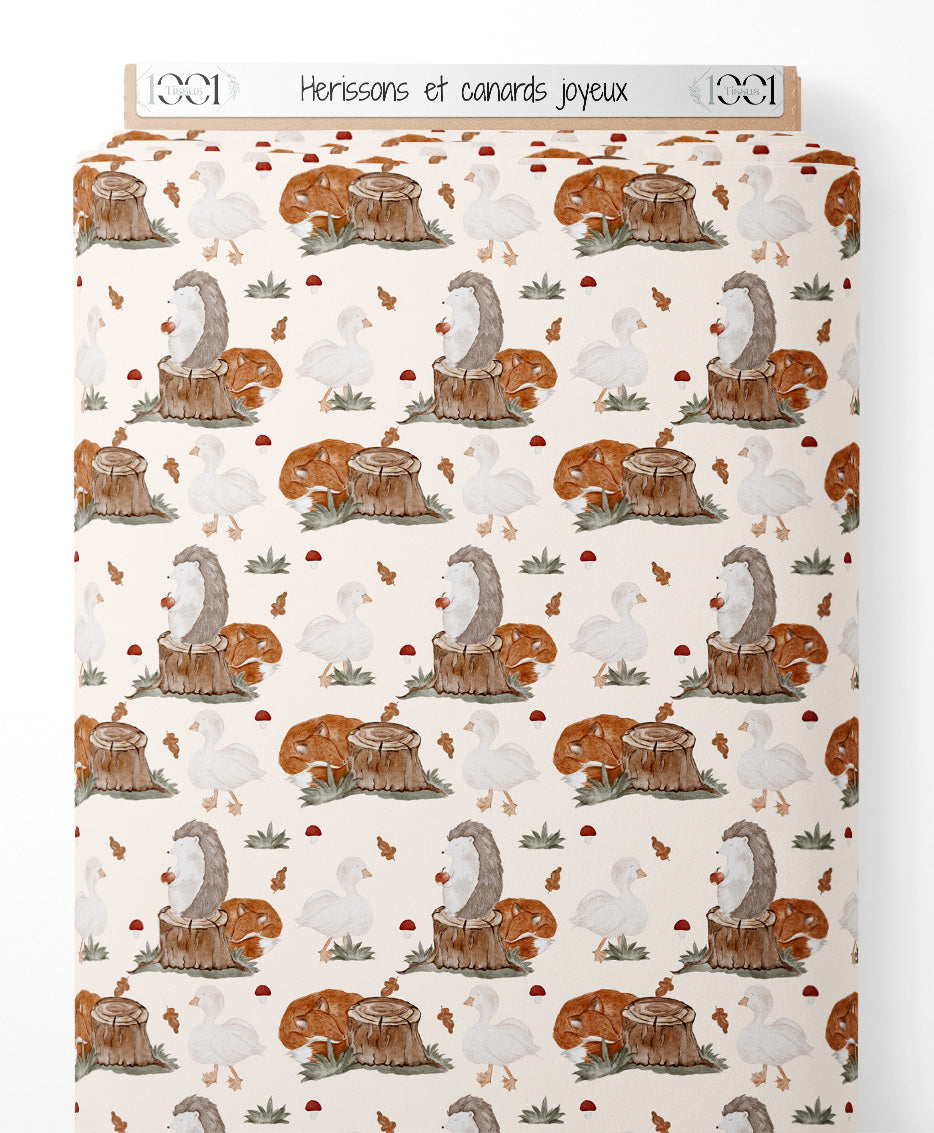 Tissu - Hérissons et canards joyeux