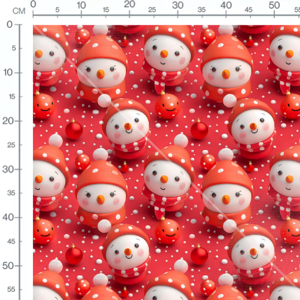 Tissu - bonhommes de neige fond rouge 3D