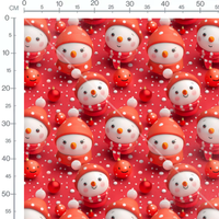 Tissu - bonhommes de neige fond rouge 3D