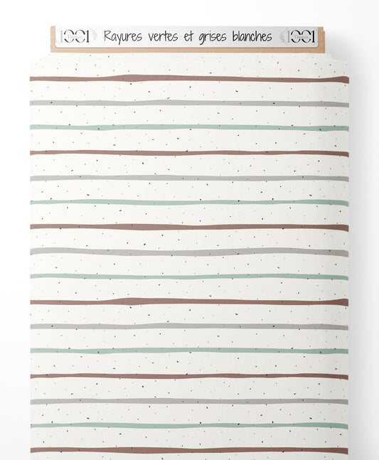 Tissu - Rayures vertes et grises blanches