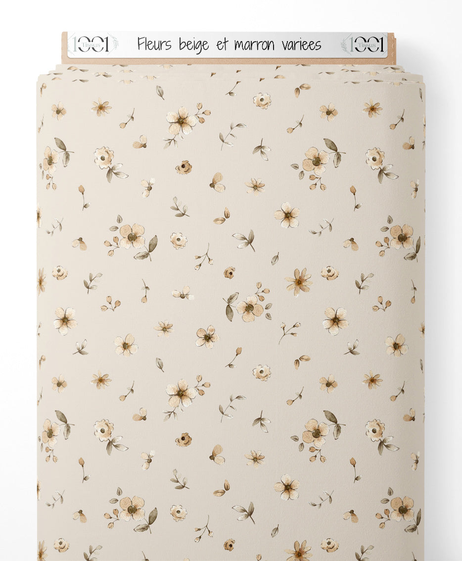 Tissu - Fleurs beige et marron variées