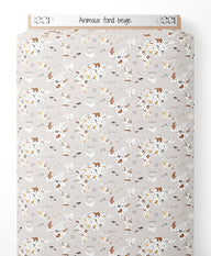 Tissu - Animaux sur fond beige