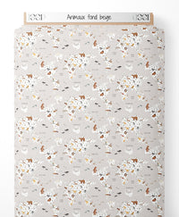 Tissu - Animaux sur fond beige