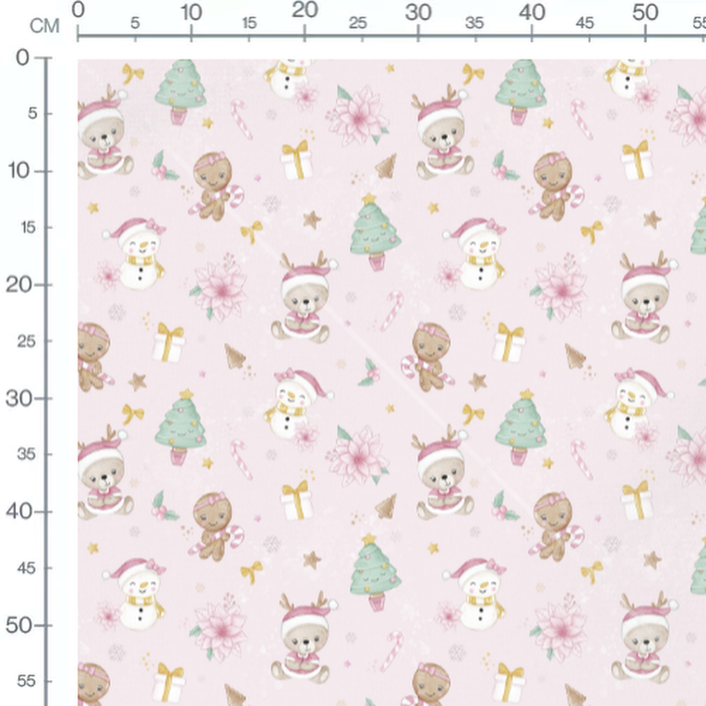 Tissu - Ours et sapins sur rose