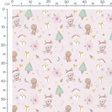 Tissu - Ours et sapins sur rose