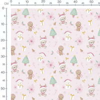 Tissu - Ours et sapins sur rose