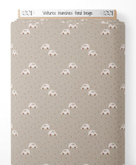 Tissu - Voitures blanches sur fond beige