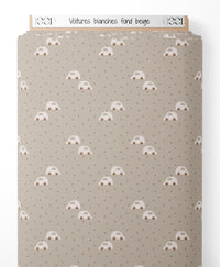 Tissu - Voitures blanches sur fond beige