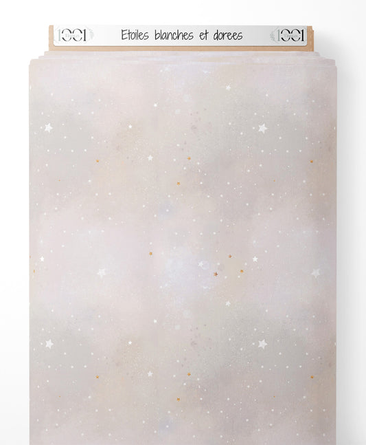 Tissu - Étoiles blanches et dorées