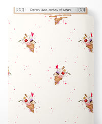 Tissu - Cornets avec cerises et cœurs