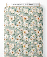 Tissu - Fleurs blanches et roses délicates