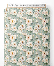 Tissu - Fleurs blanches et roses délicates