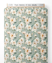 Tissu - Fleurs blanches et roses délicates