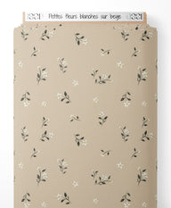 Tissu - Petites fleurs blanches sur beige