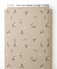 Tissu - Petites fleurs blanches sur beige
