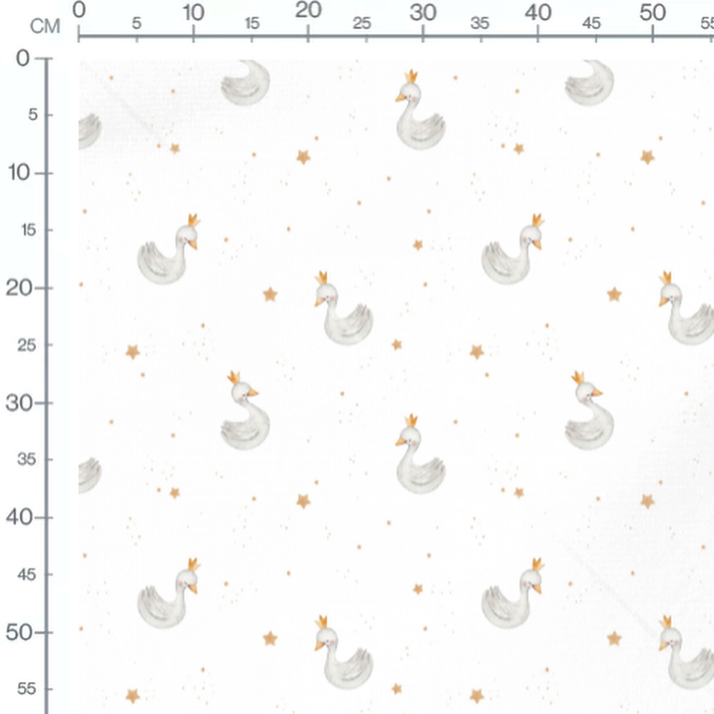 Tissu - Cygnes dorés sur fond blanc