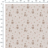 Tissu - Ours bruns et fleurs roses beige