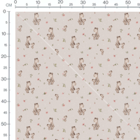 Tissu - Ours bruns et fleurs roses beige