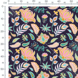 Tissu - Fleurs stylisées sur violet foncé