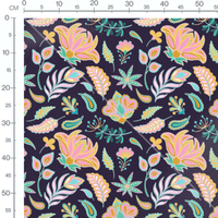 Tissu - Fleurs stylisées sur violet foncé