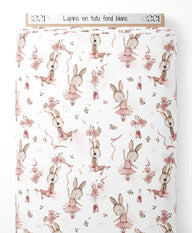 Tissu - Lapins en tutu sur fond blanc