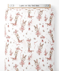 Tissu - Lapins en tutu sur fond blanc