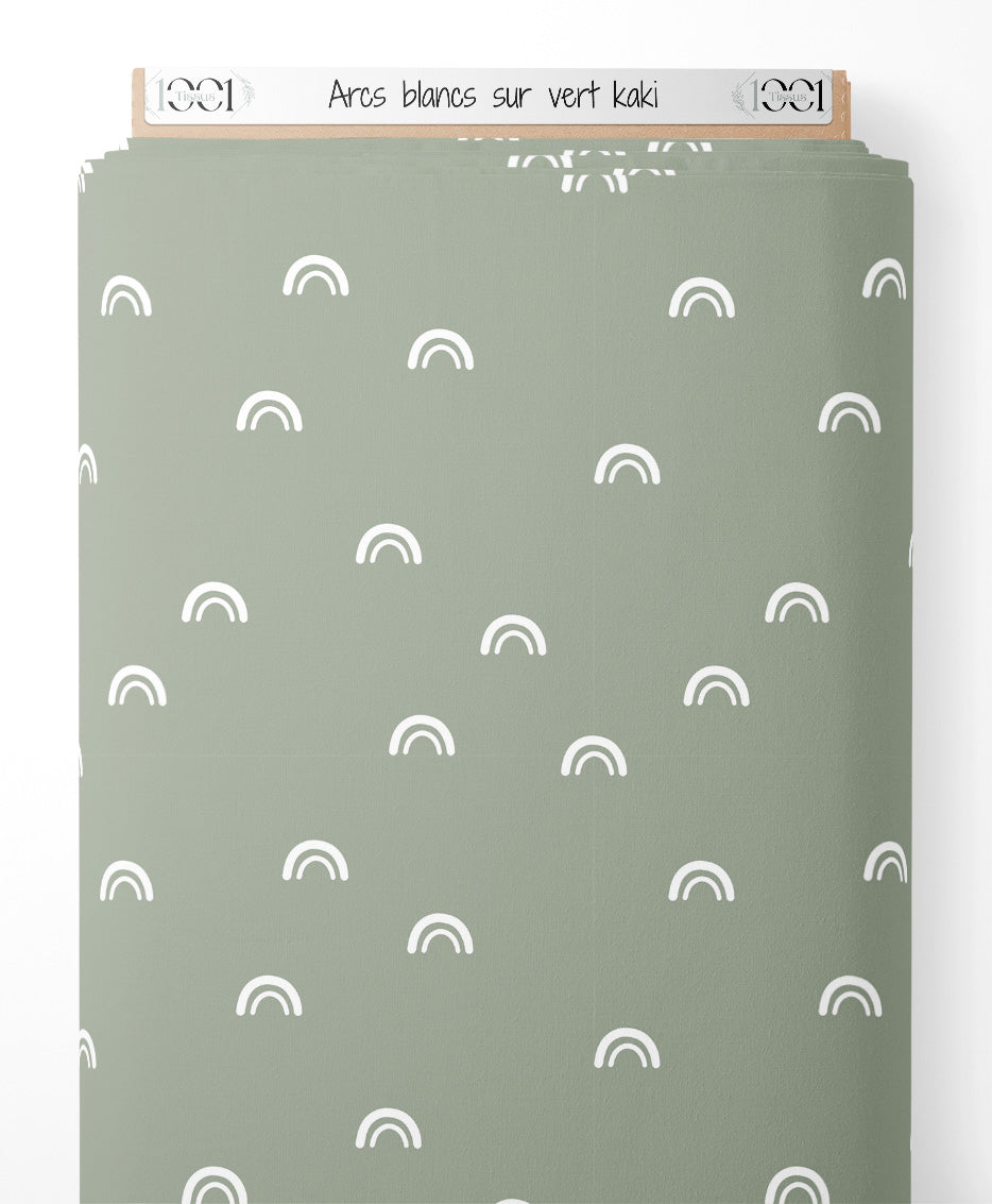 Tissu - Arcs blancs sur vert kaki