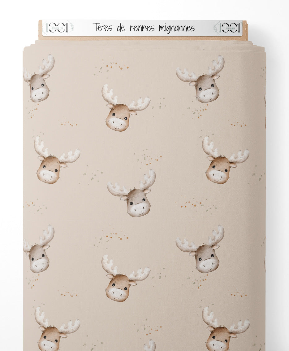 Tissu - Têtes de rennes mignonnes