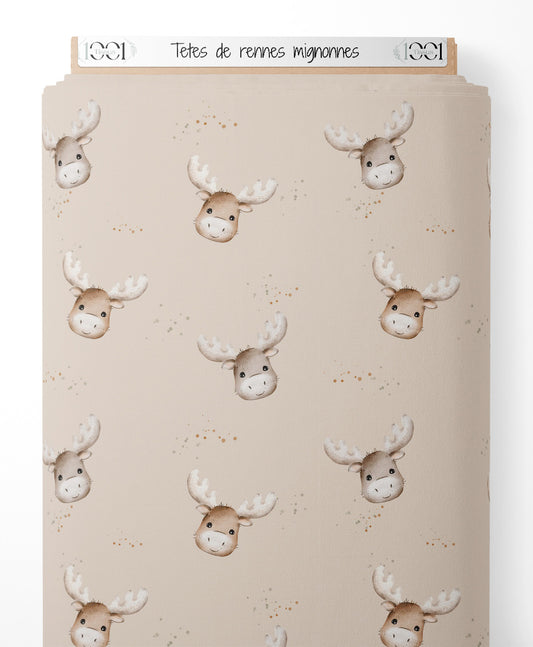Tissu - Têtes de rennes mignonnes