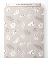 Tissu - Feuilles blanches et grises