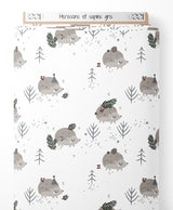 Tissu - Hérissons et sapins gris