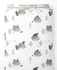 Tissu - Hérissons et sapins gris