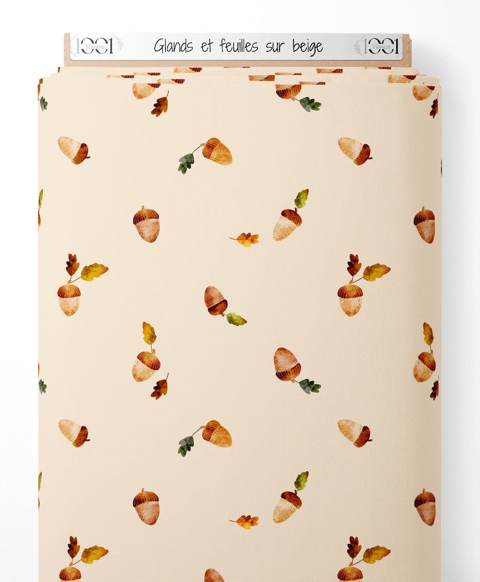 Tissu - Glands et feuilles sur beige